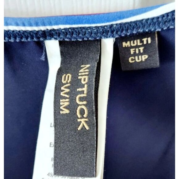 Blue Striped Sz 12 Built In Bra 1 Pc Twist Front JOANNE Style Swimsuit NIP TUCK - Picture 3 of 4